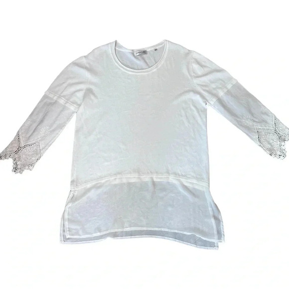 PATRIZIA LUCA MILANO long embroidered sleeve sheer waist - cream top size XL - Picture 14 of 14